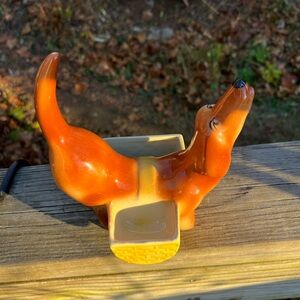 Vintage Ceramic Dachshund Planter Or Valet Dresser Caddy Or Kitchen Sponge Caddy